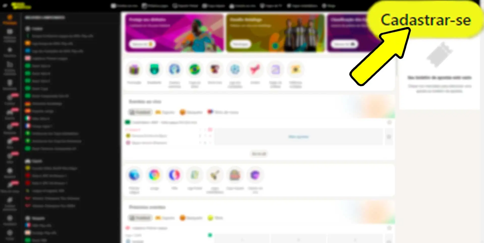 O site principal o botão de registro
