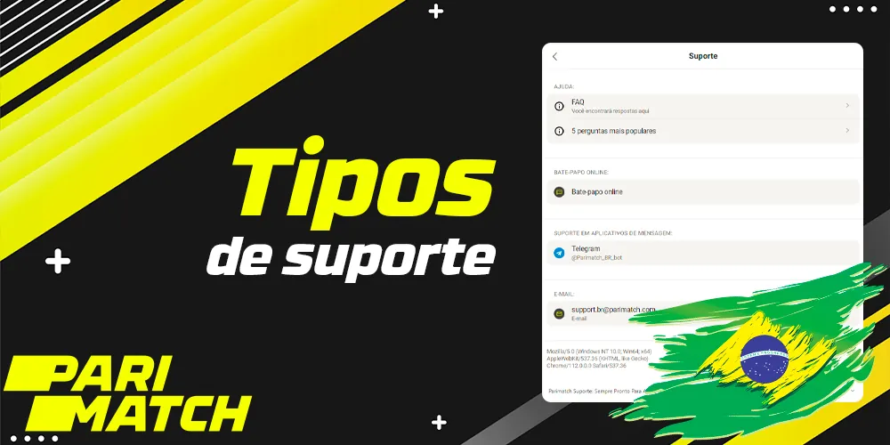 Tipos de suporte para clientes brasileiros no site da Parimatch