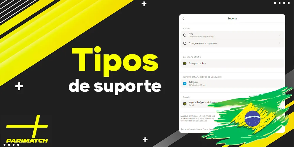 Tipos de suporte para clientes brasileiros no site da Parimatch